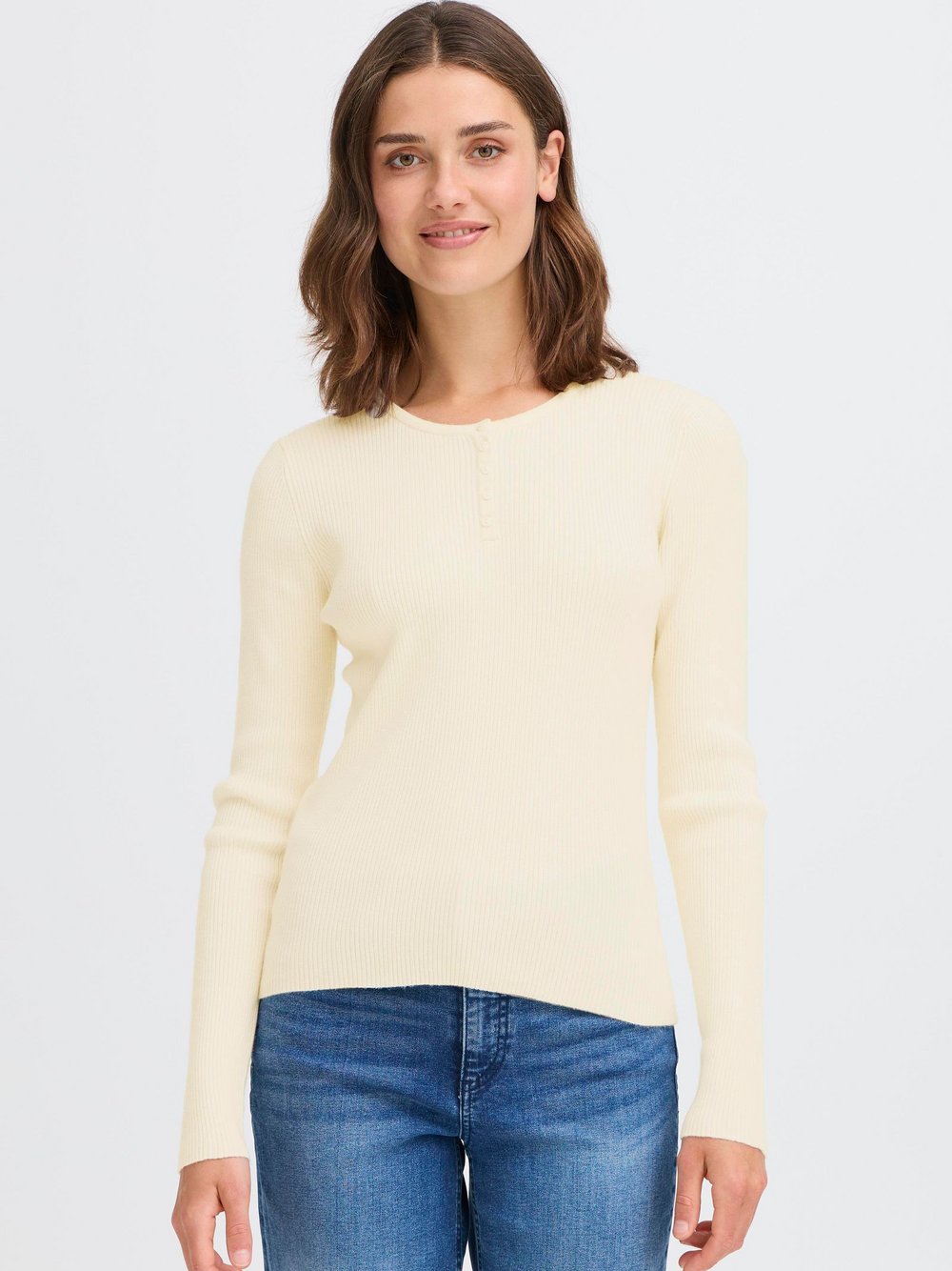 OXMO Langarmshirt Damen Viskose beige, M