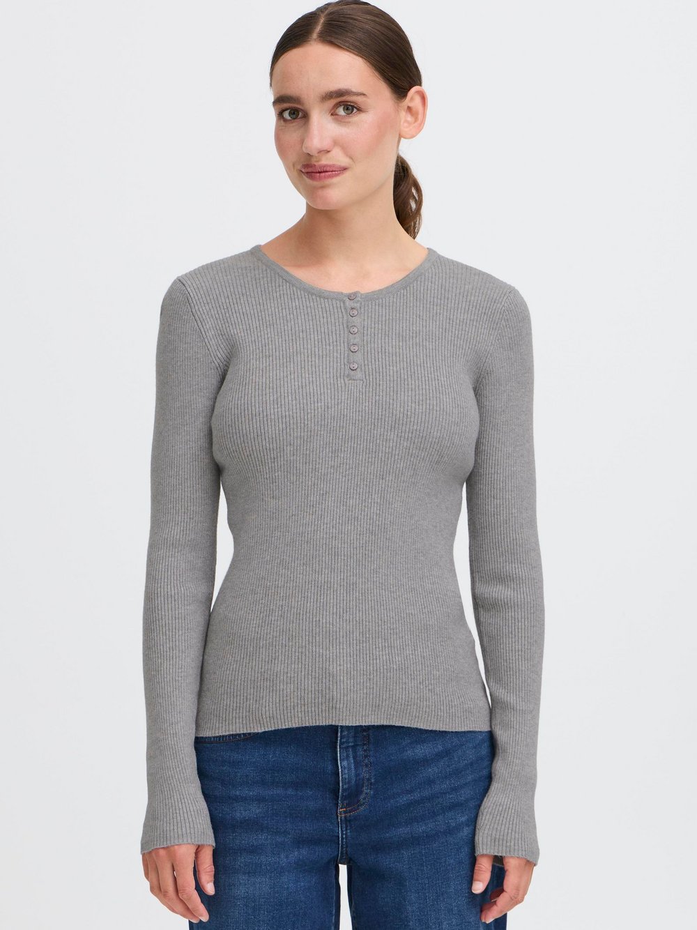 OXMO Langarmshirt Damen Viskose grau, S