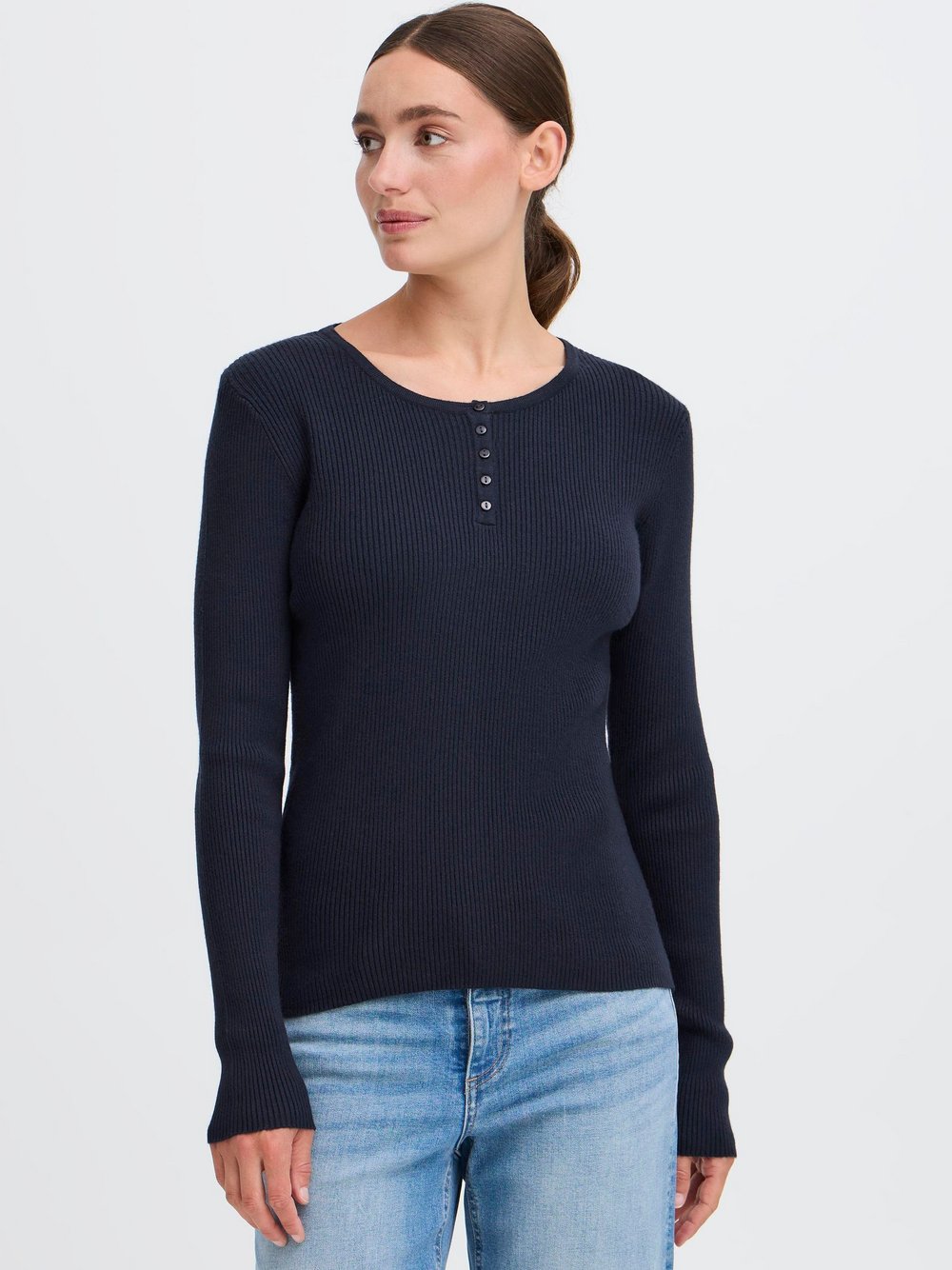 OXMO Langarmshirt Damen Viskose blau, XL