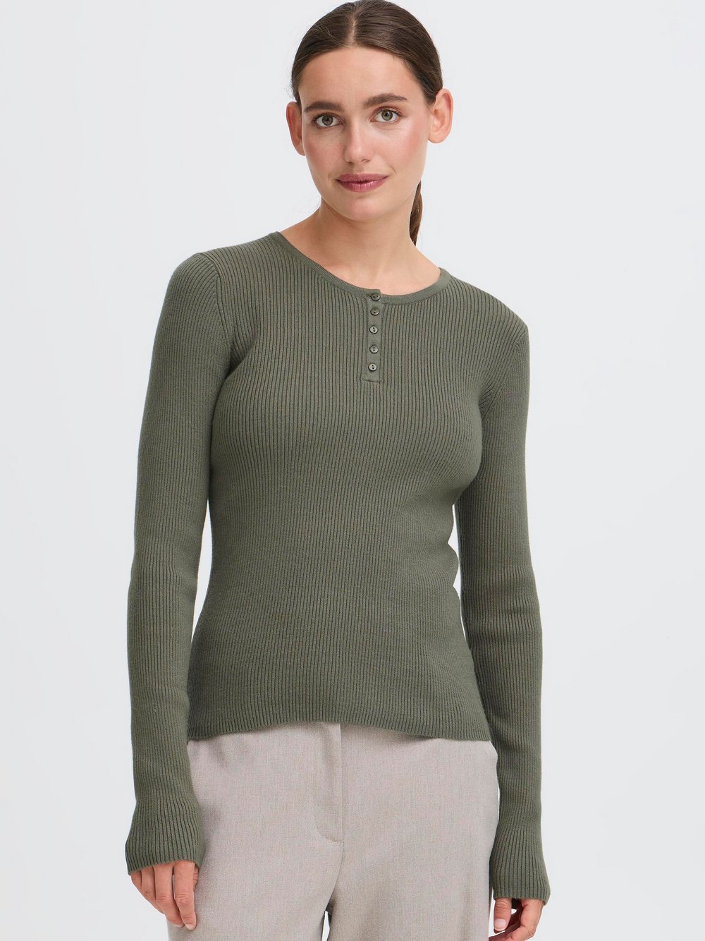 OXMO Langarmshirt Damen Viskose grün, XL