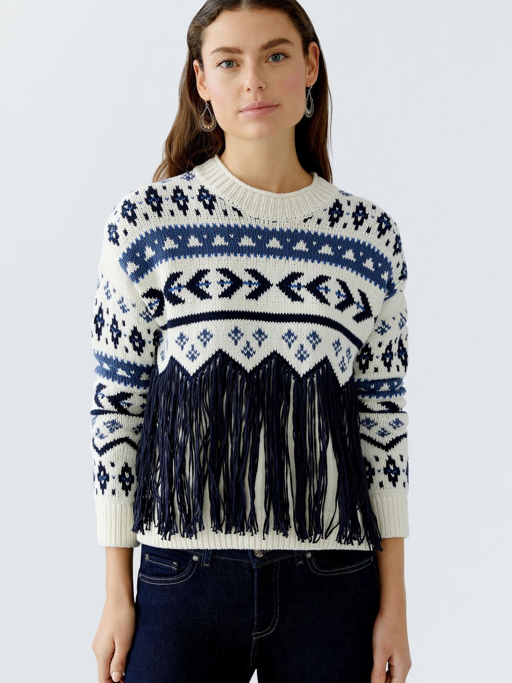 Thumbnail - Oui Pullover Damen Baumwolle weiß gemustert, 44
