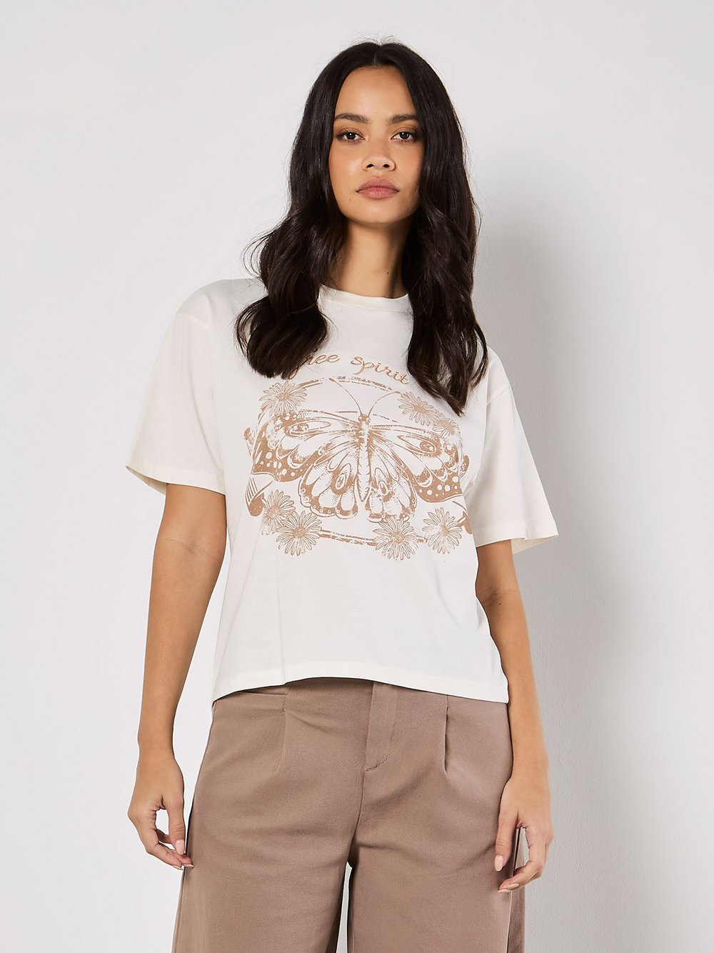 Thumbnail - Apricot Top Damen Baumwolle beige bedruckt, 38