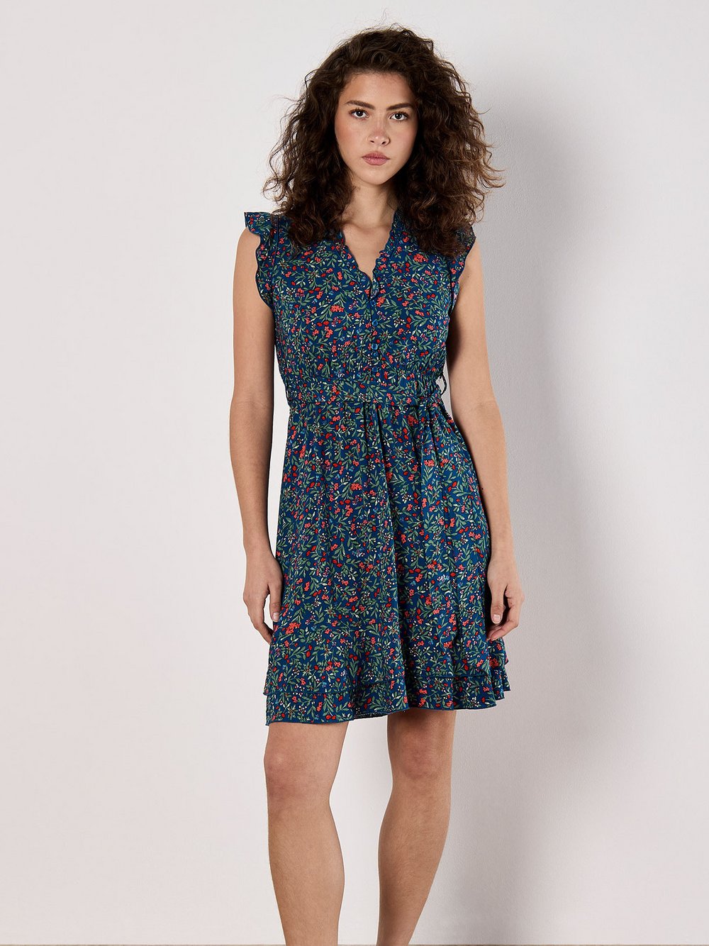 Apricot Minikleid Damen Viskose blau gemustert, 42
