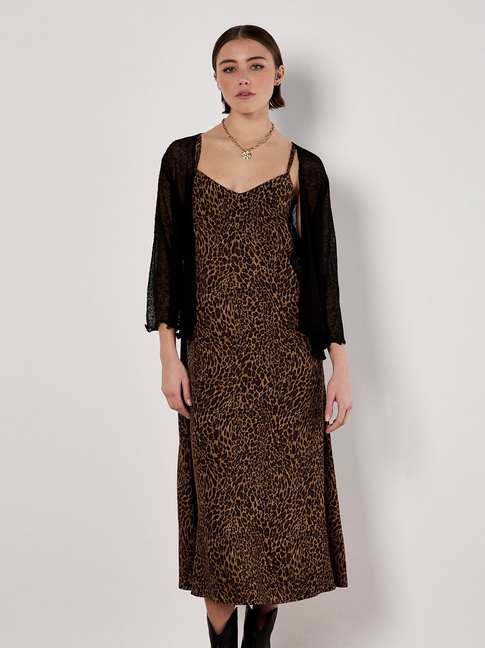 Thumbnail - Apricot Maxikleid Damen Viskose braun bedruckt, 40