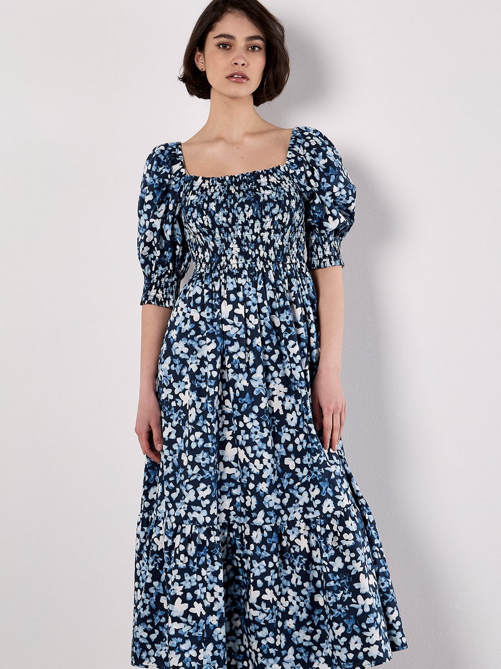 Thumbnail - Apricot Maxikleid Damen Baumwolle blau gemustert, 38