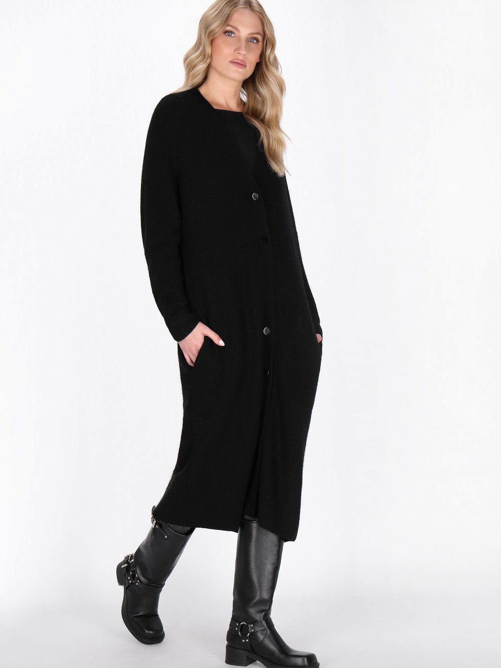 Dreimaster Strickjacke Damen Merino schwarz, M/L