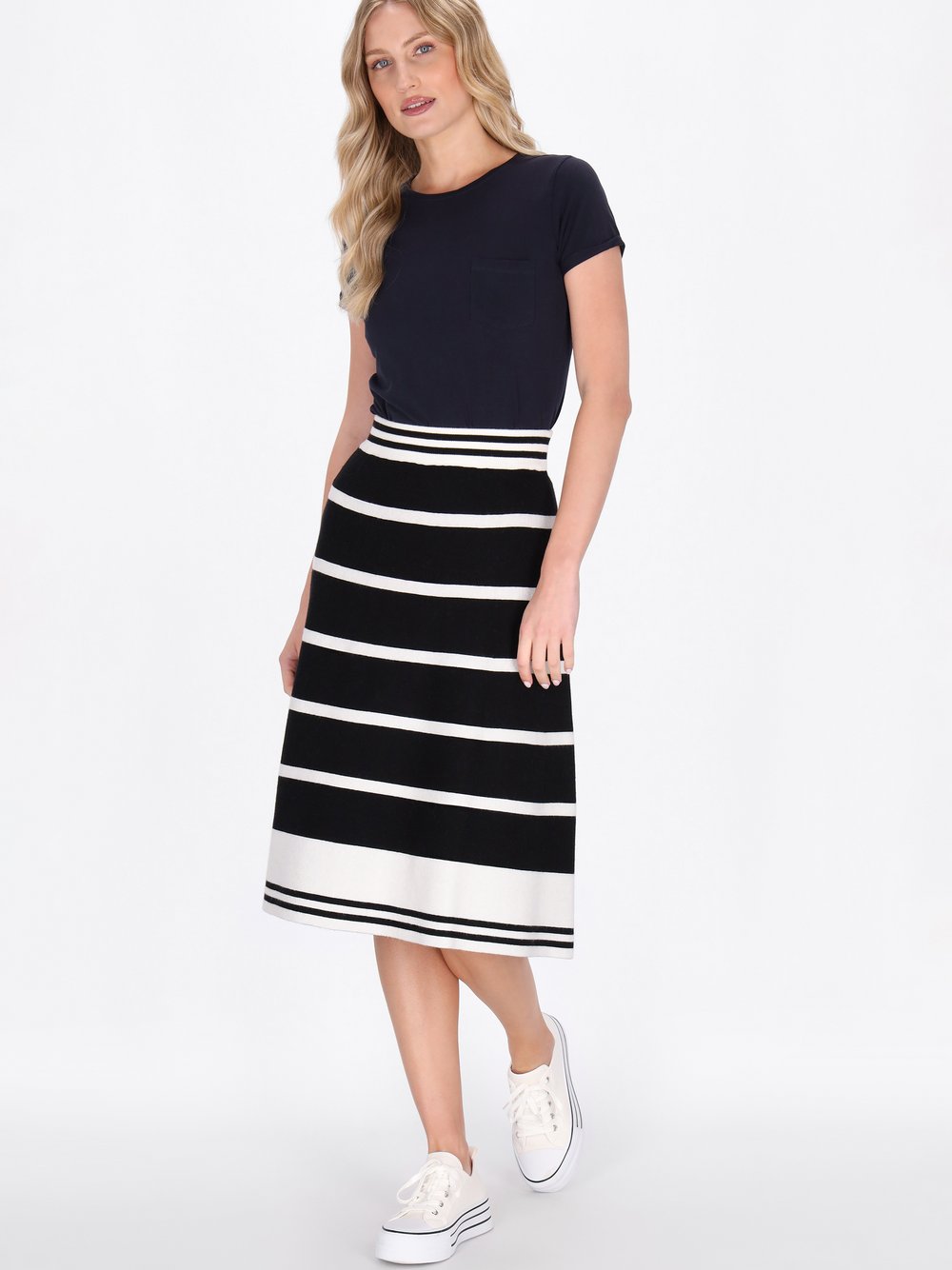 Dreimaster Rock Damen Viskose schwarz gestreift, S