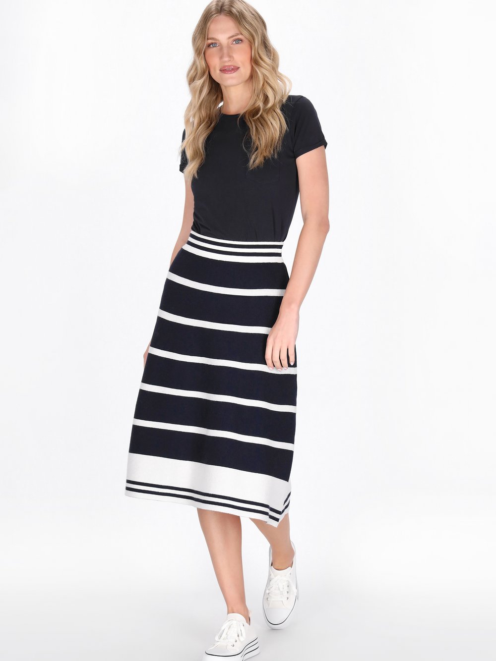 Dreimaster Rock Damen Viskose blau gestreift, M