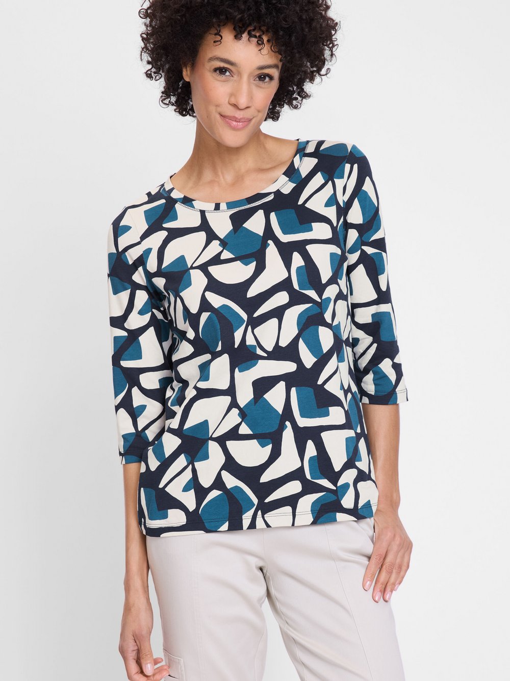 Olsen Shirt Damen Baumwolle blau bedruckt, 48