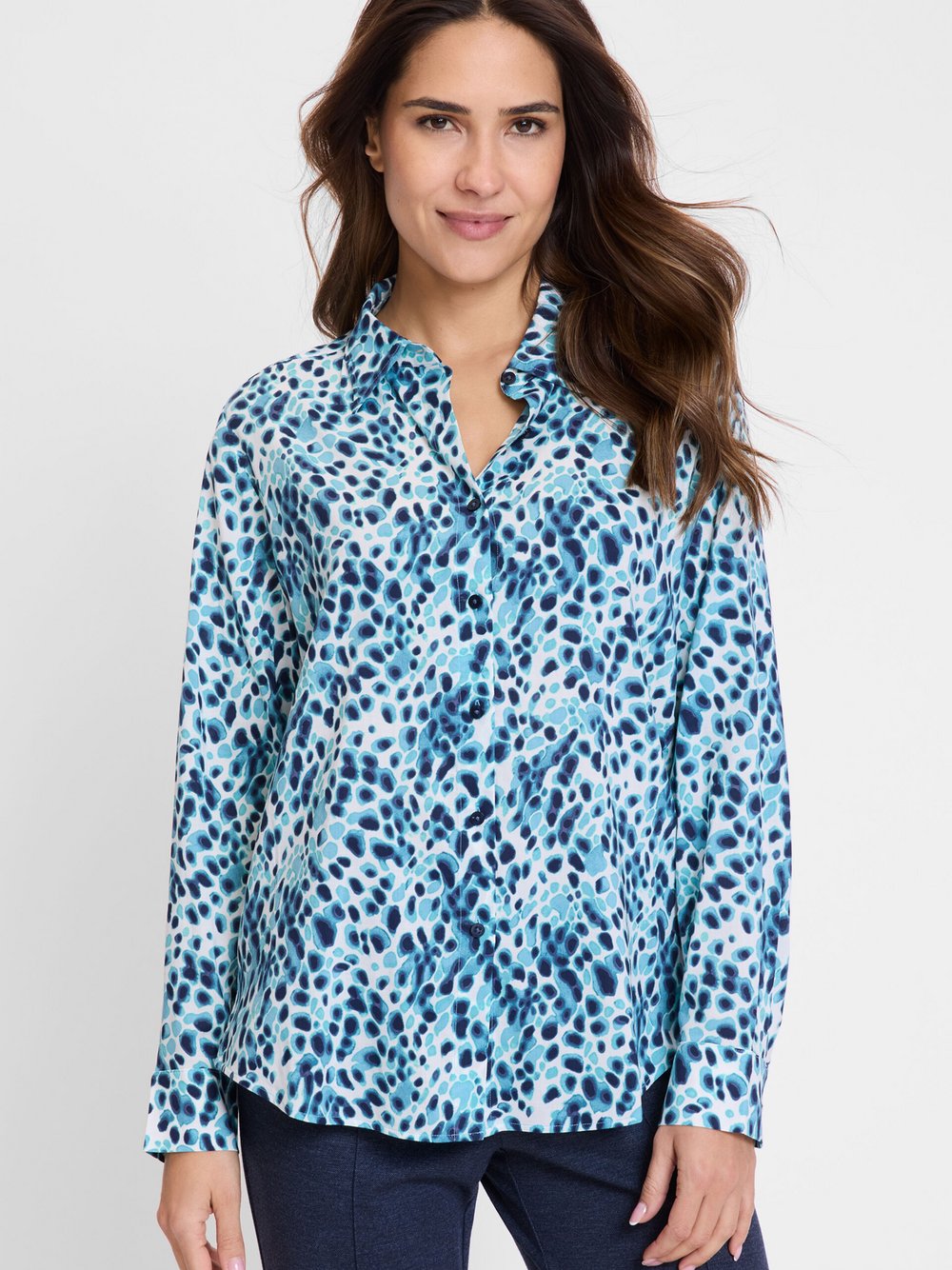 Olsen Bluse Damen Baumwolle blau bedruckt, 42