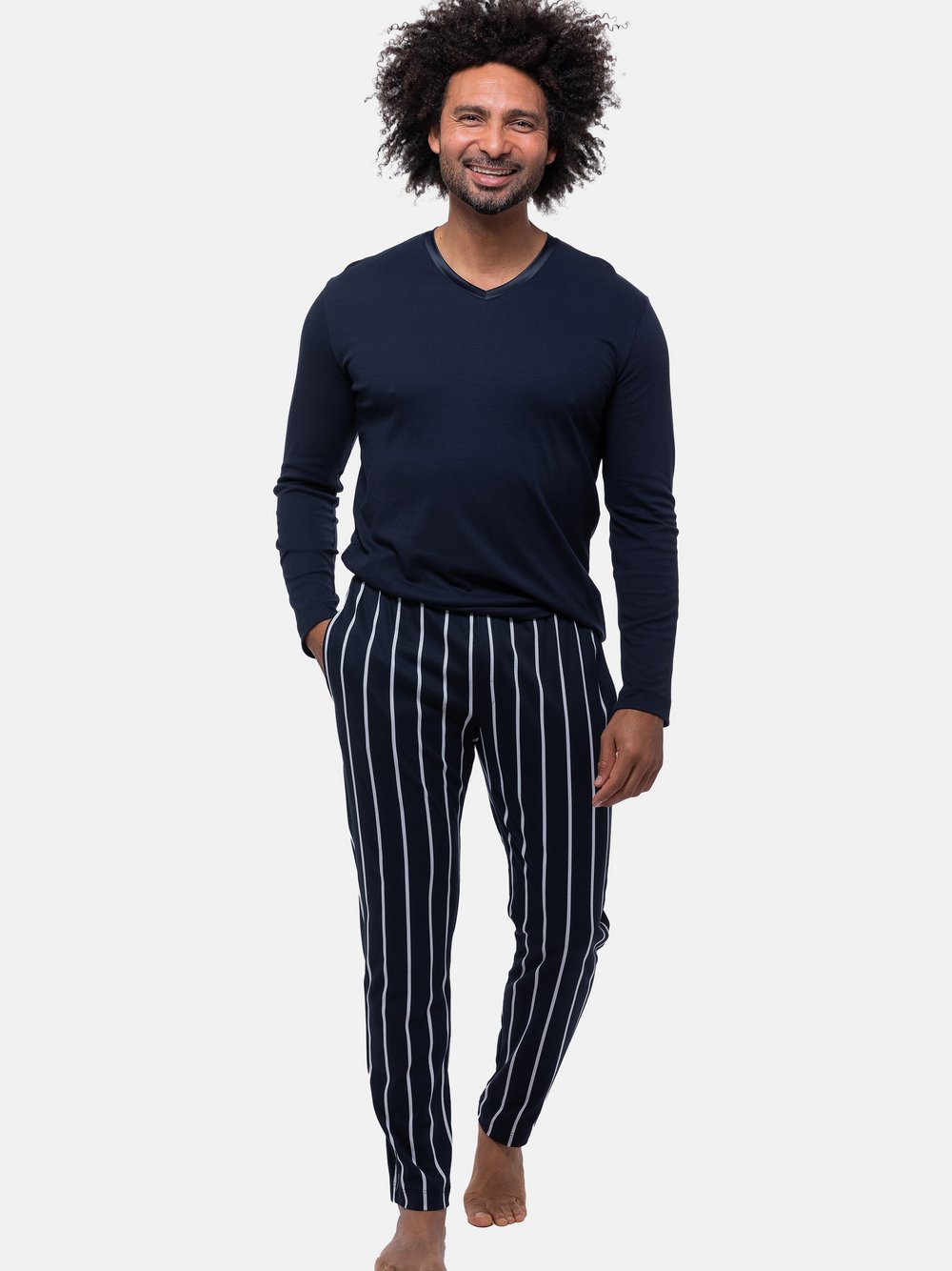 Mey Schlafanzug Herren Baumwolle blau gestreift, XL