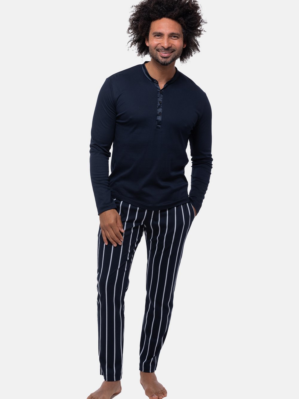 Mey Schlafanzug Herren Baumwolle blau gestreift, XL