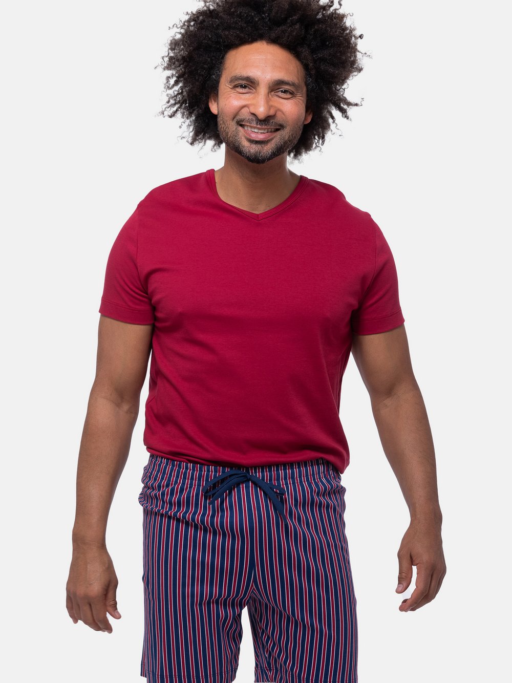 Mey Schlafanzug Herren Baumwolle rot gestreift, XL