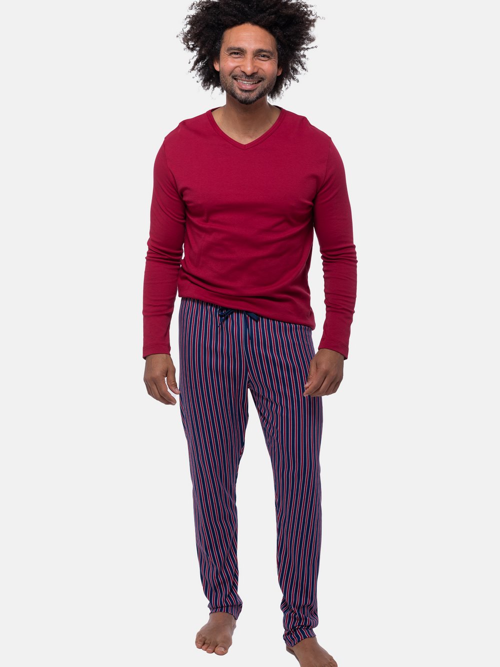 Mey Schlafanzug Herren Baumwolle rot gestreift, L