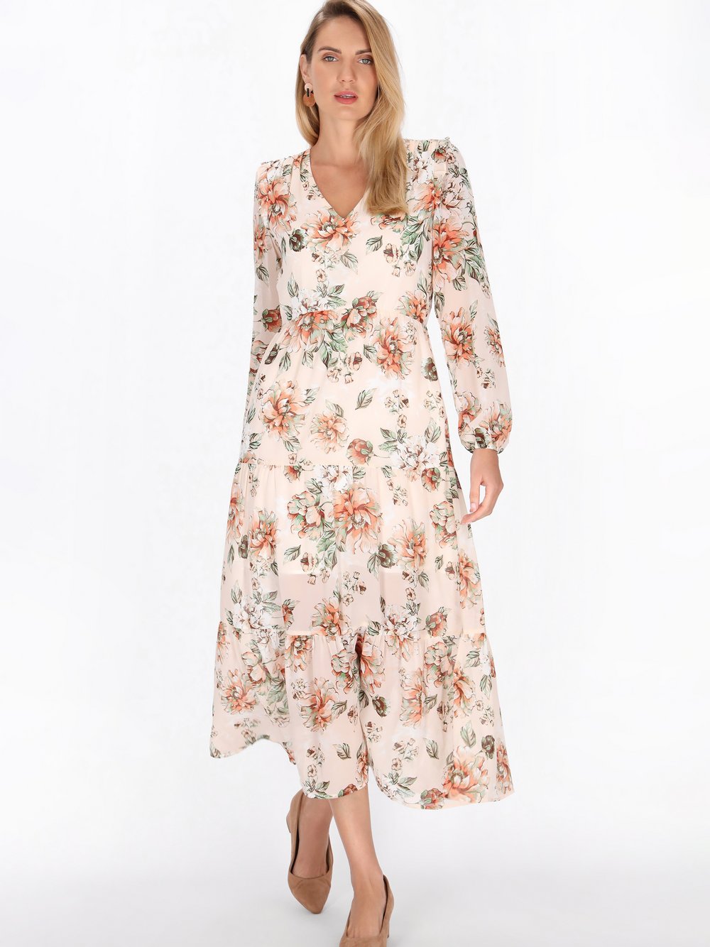 Usha Kleid Damen beige bedruckt, L