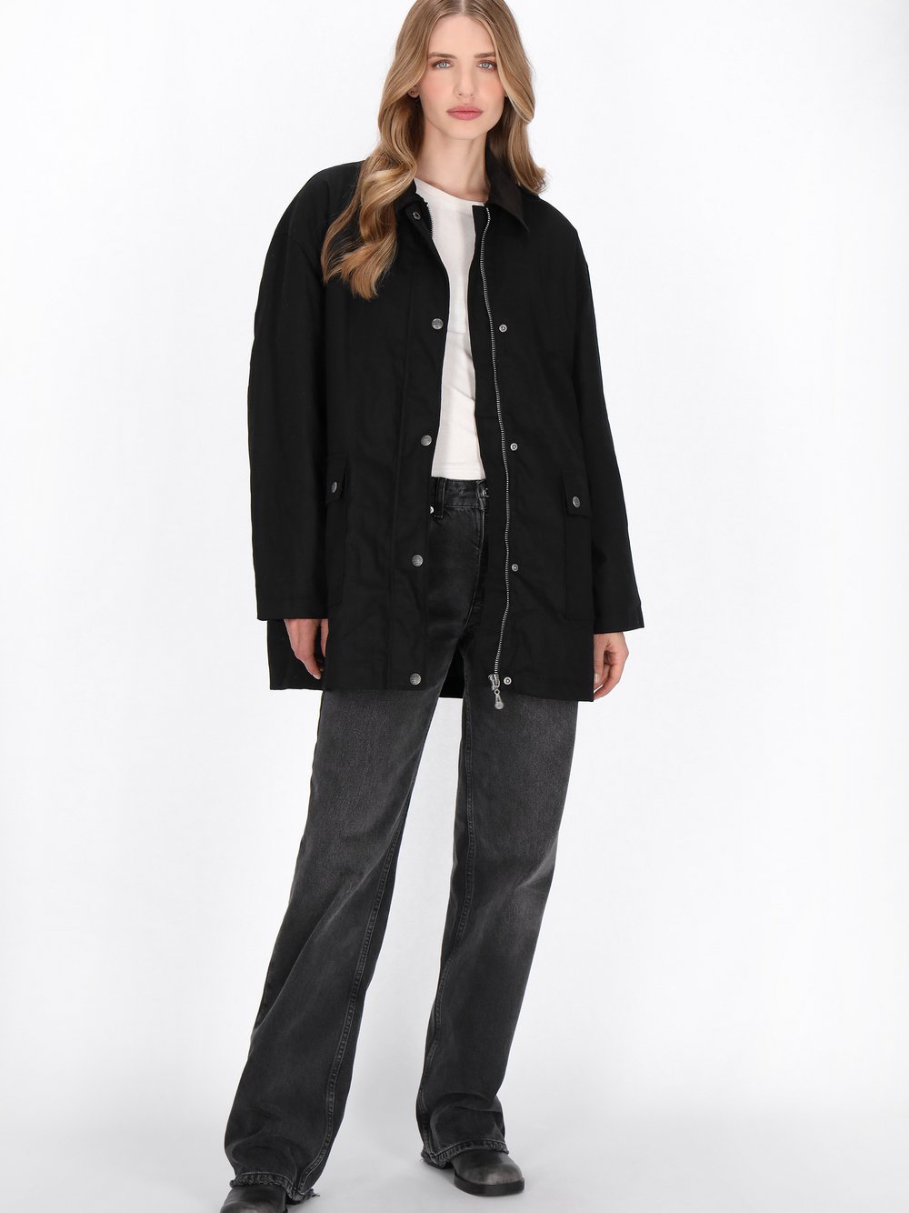 Dreimaster Mantel Damen Baumwolle schwarz, L