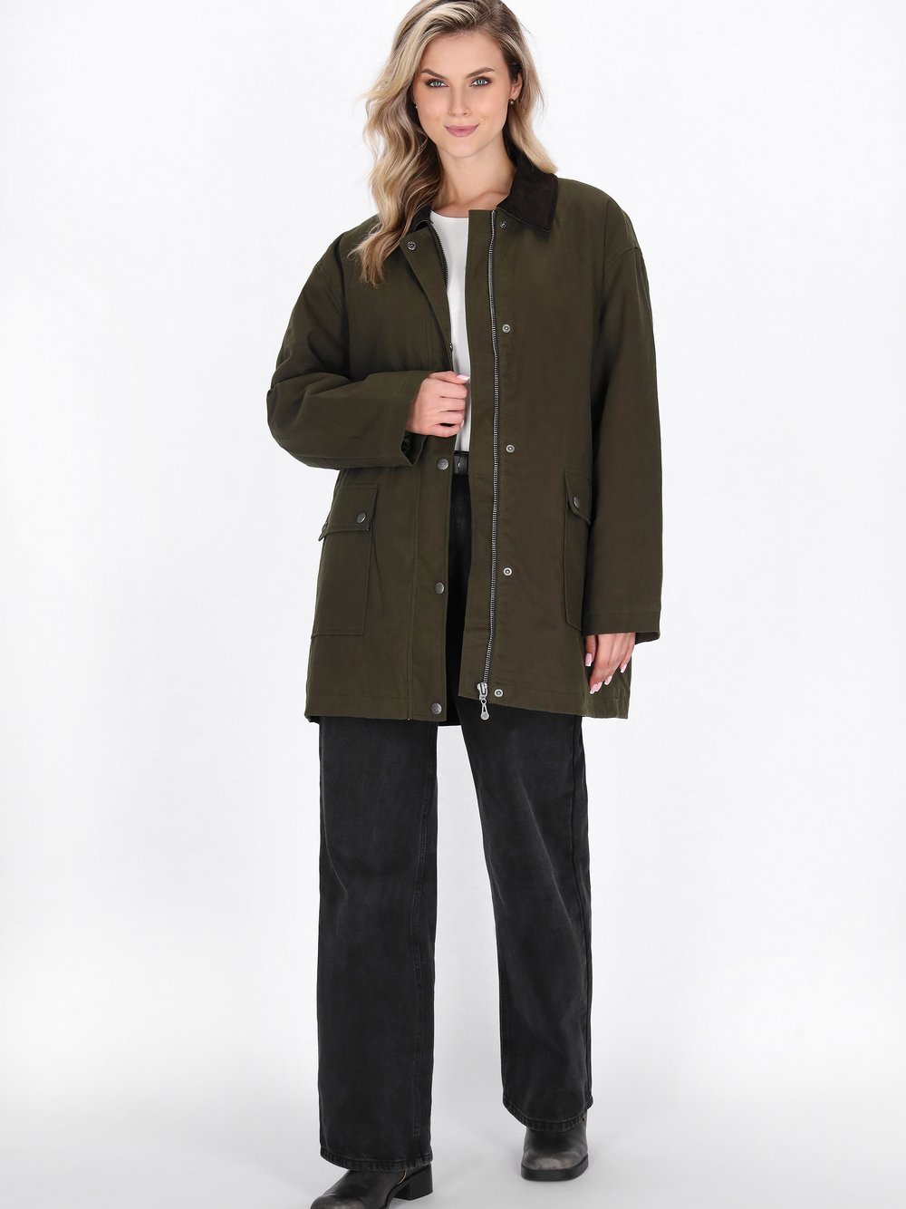 Dreimaster Mantel Damen Baumwolle grün, M