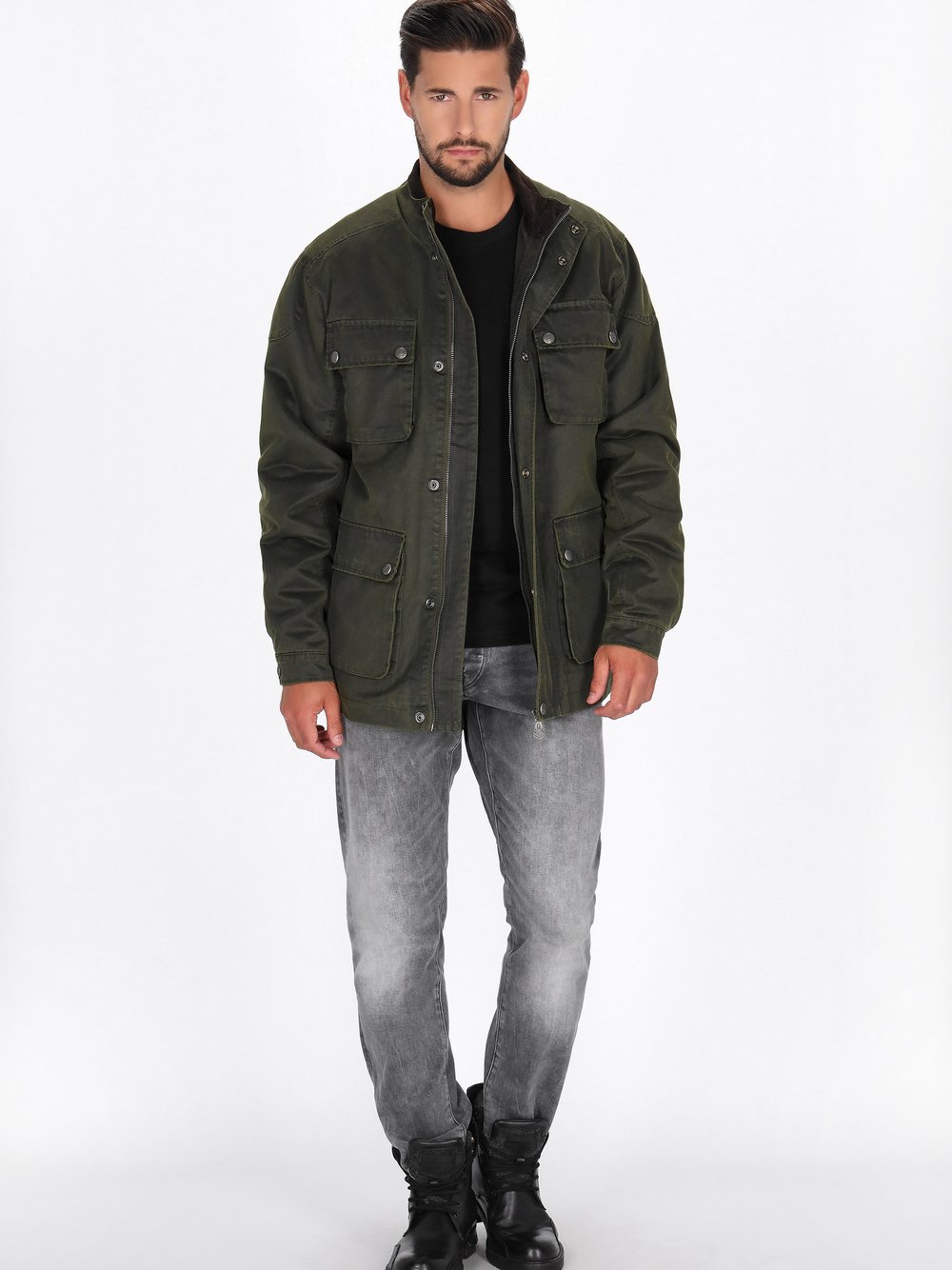 Dreimaster Jacke Herren Baumwolle grün, XL