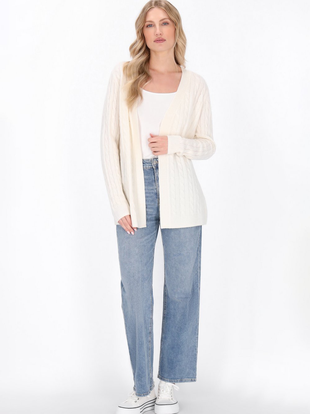 Dreimaster Strickjacke Damen Wolle weiß, M/L