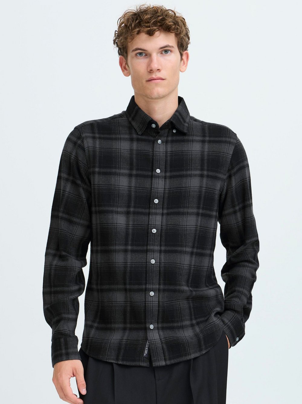 CASUAL FRIDAY Flanellhemd Herren Regular Fit Baumwolle schwarz kariert, S