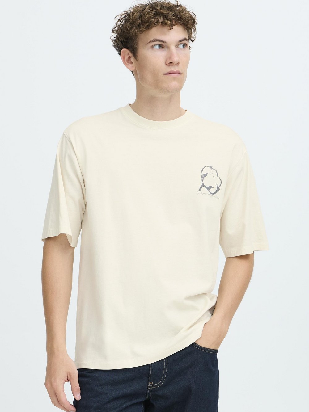 CASUAL FRIDAY Rundhalsshirt Herren Baumwolle weiß bedruckt, L