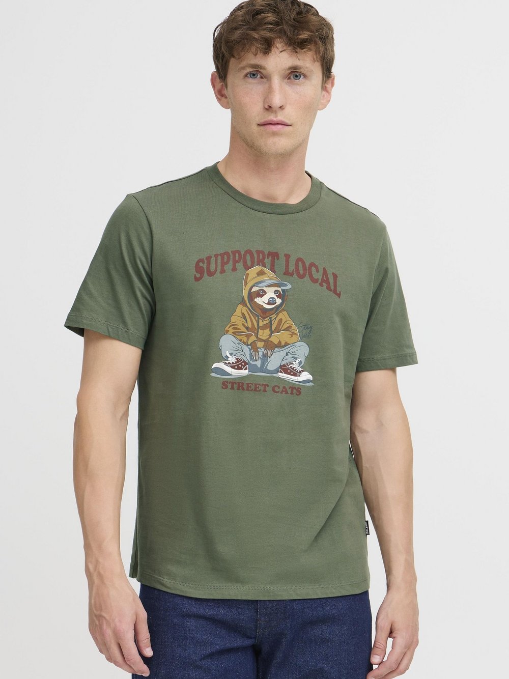 BLEND Rundhalsshirt Herren Baumwolle grün bedruckt, S