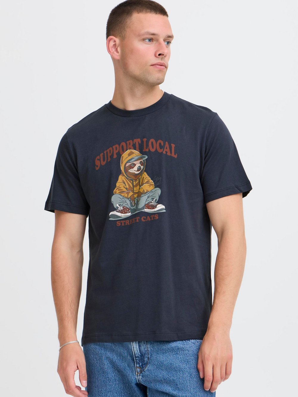 BLEND Rundhalsshirt Herren Baumwolle blau bedruckt, XXL