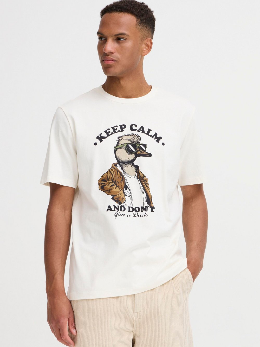 BLEND Rundhalsshirt Herren Baumwolle weiß bedruckt, M