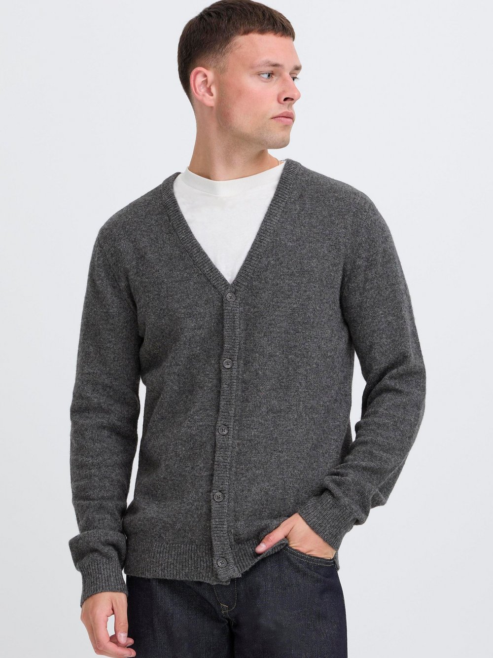 BLEND Strickjacke Herren Textil grau meliert, S