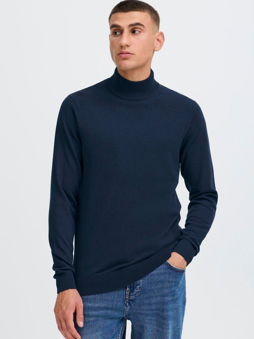 Solid Rollkragenpullover Herren Baumwolle blau, XXXL
