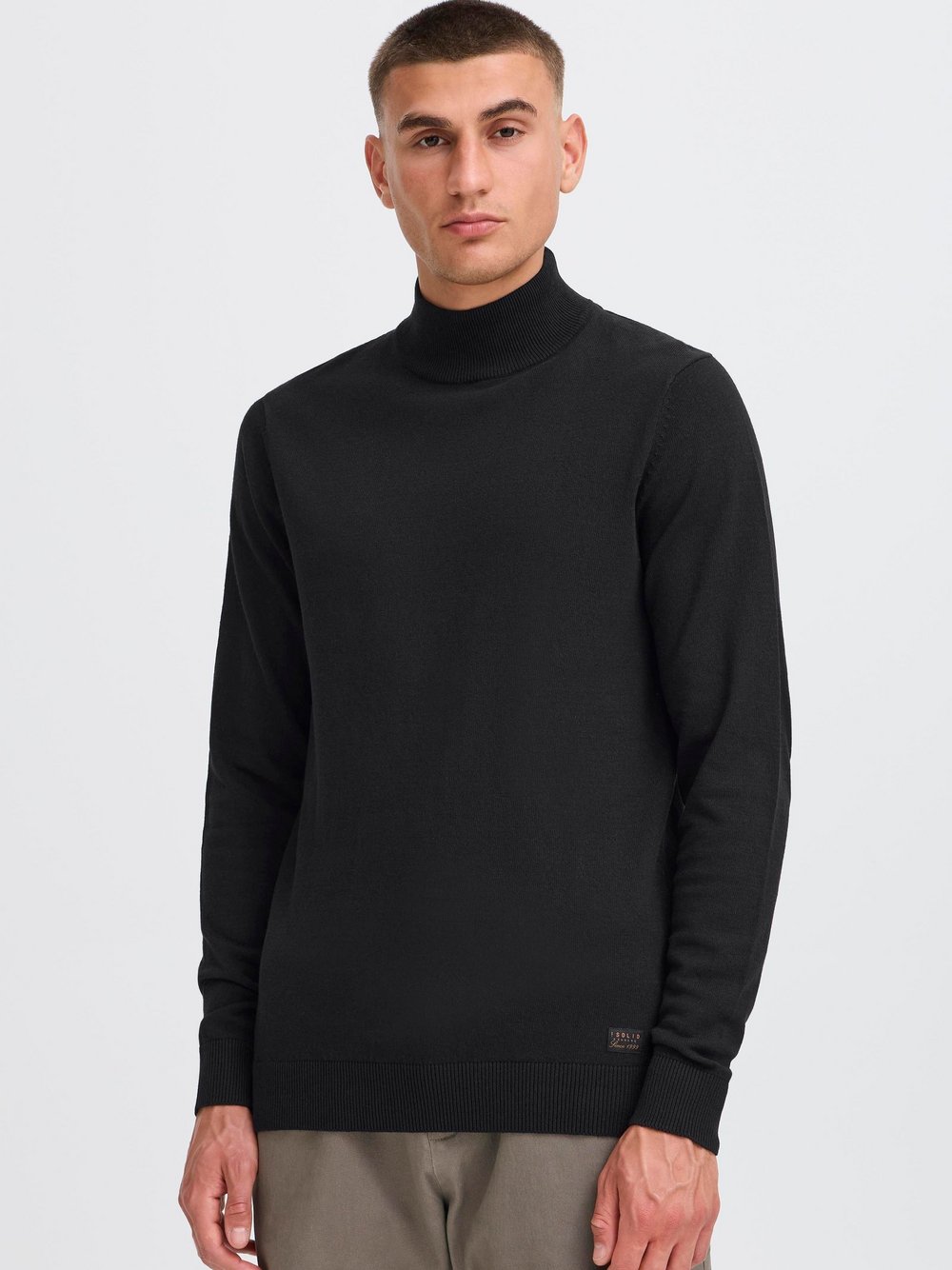 Solid Rollkragenpullover Herren Baumwolle schwarz, S