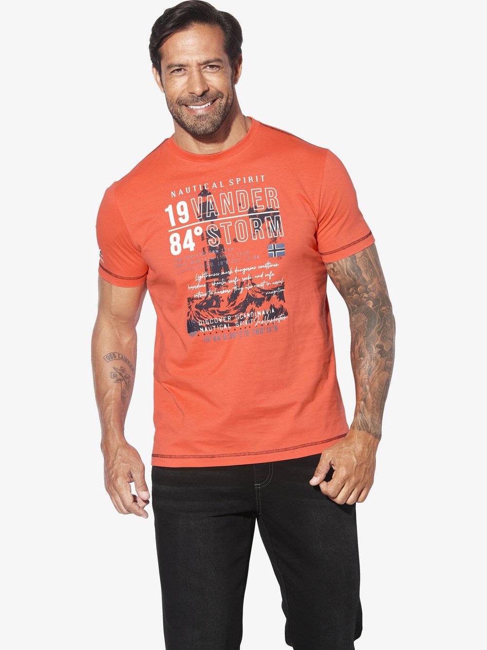 Thumbnail - Jan Vanderstorm T-Shirt Herren Baumwolle orange bedruckt, XXL