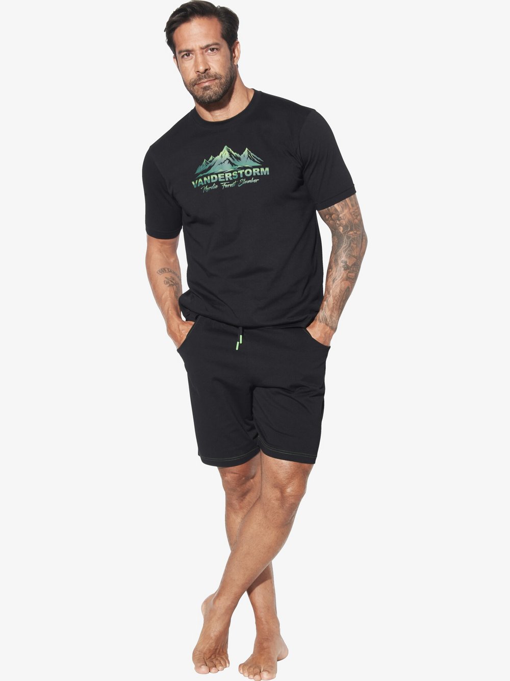 Jan Vanderstorm Kurzer Schlafanzug Herren Baumwolle schwarz, L