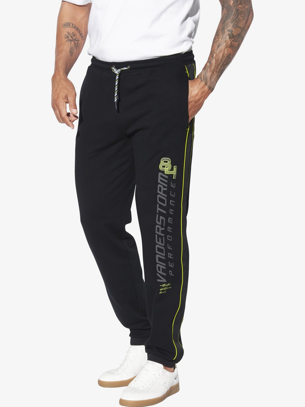 Thumbnail - Jan Vanderstorm Jogginghose Herren Baumwolle schwarz bedruckt, XXXL
