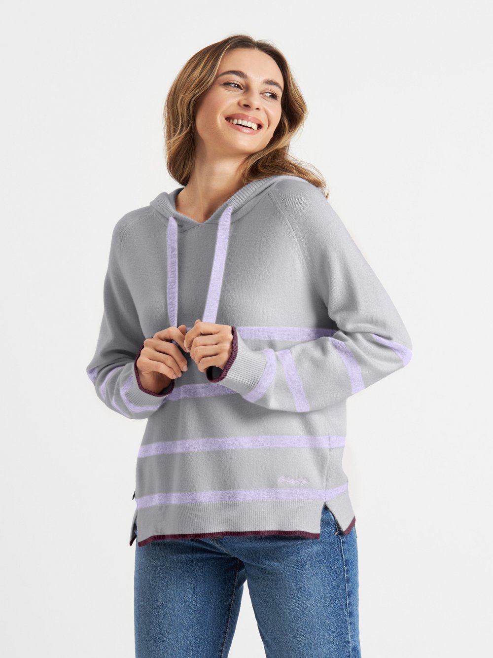 Frieda & Freddies Strickpullover Damen Viskose grau gestreift, 36