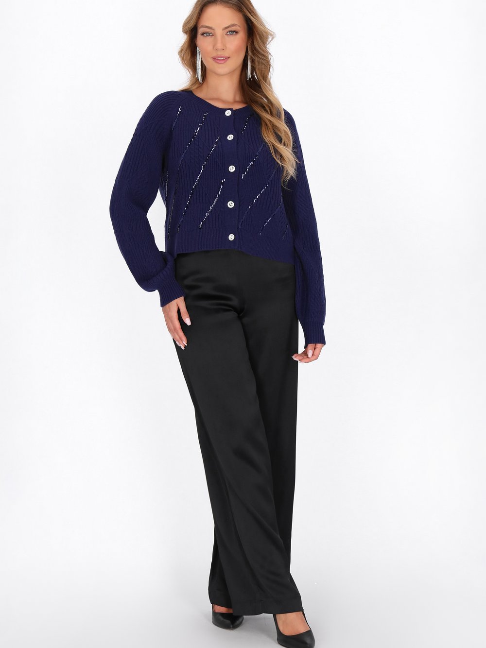 Faina Strickjacke Damen Viskose blau gemustert, M/L