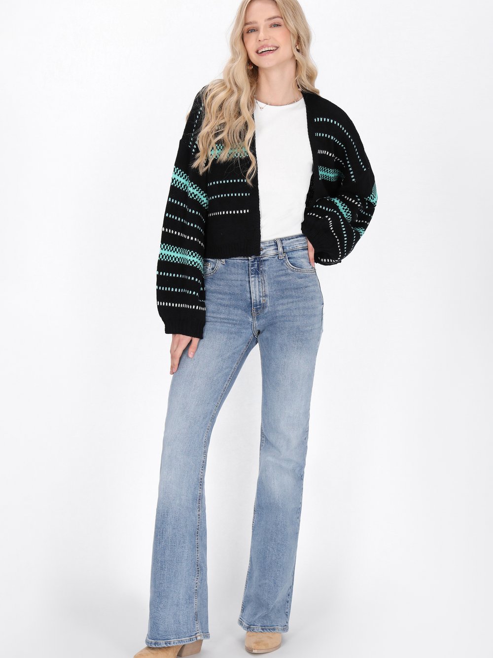 IZIA Strickjacke Damen schwarz gemustert, M/L