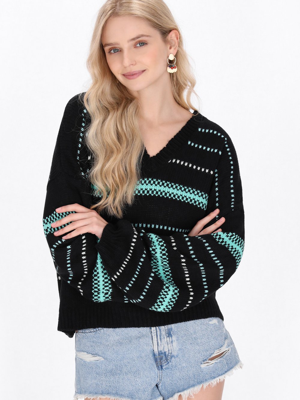 IZIA Pullover Damen schwarz gemustert, XL/XXL