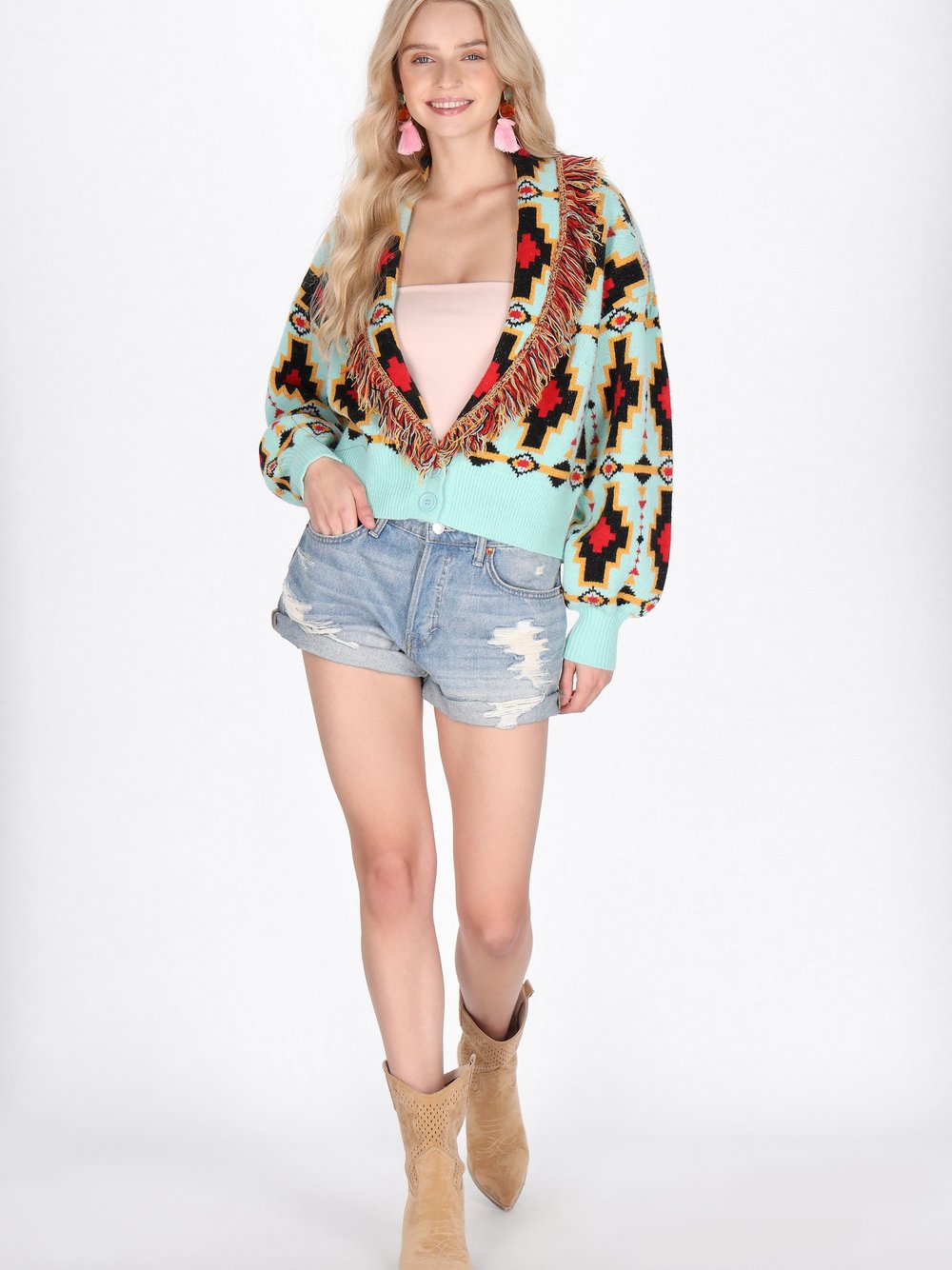 IZIA Strickjacke Damen blau gemustert, M/L