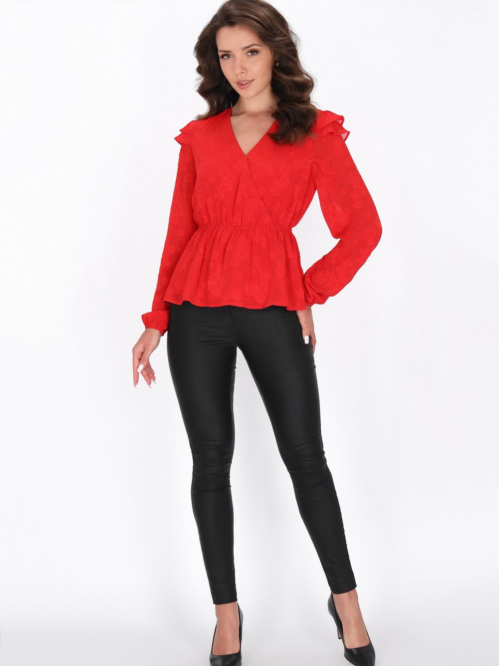 Faina Bluse Damen rot strukturiert, S