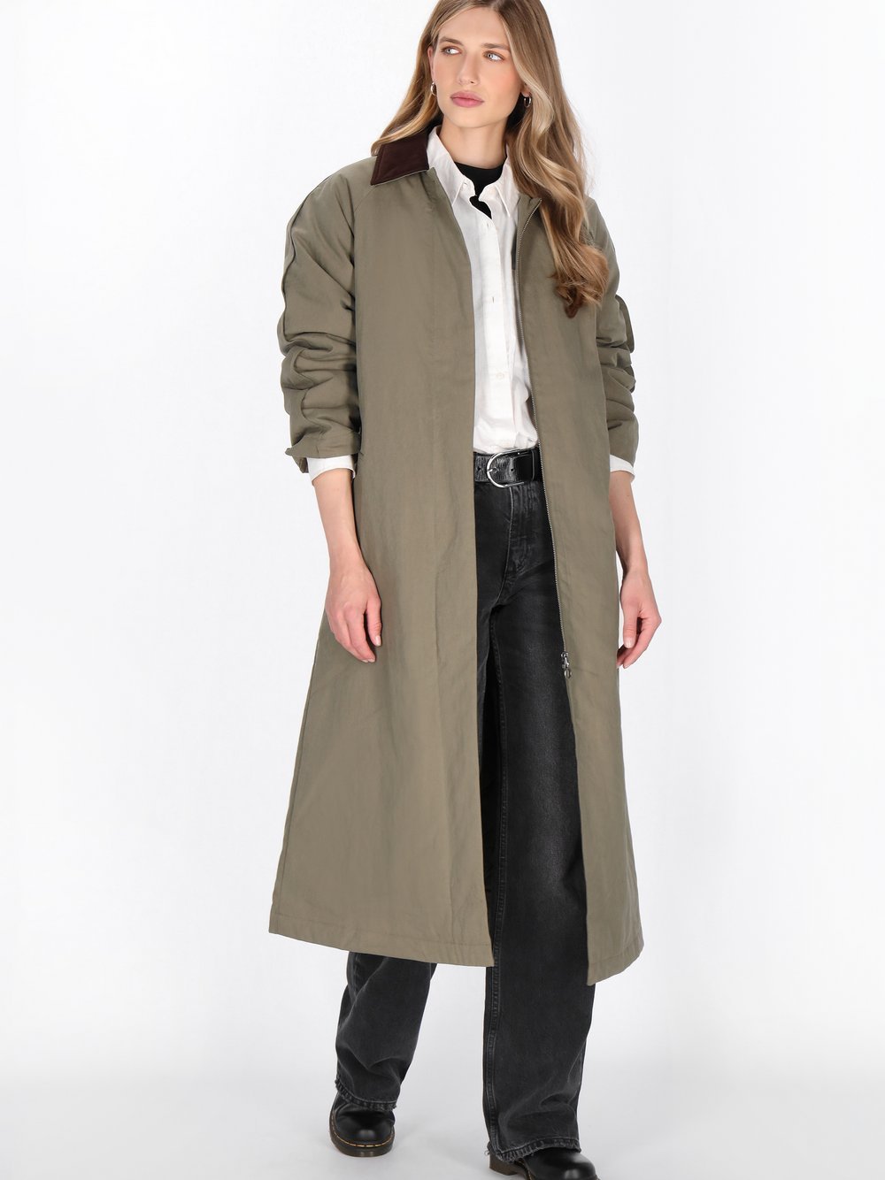 Dreimaster Mantel Damen Baumwolle grün, L