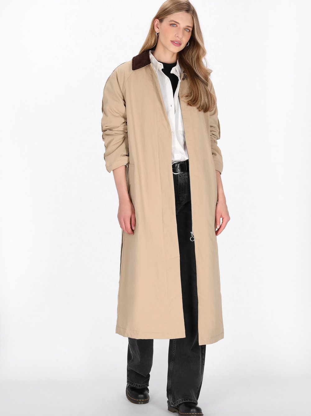 Dreimaster Mantel Damen Baumwolle beige, M