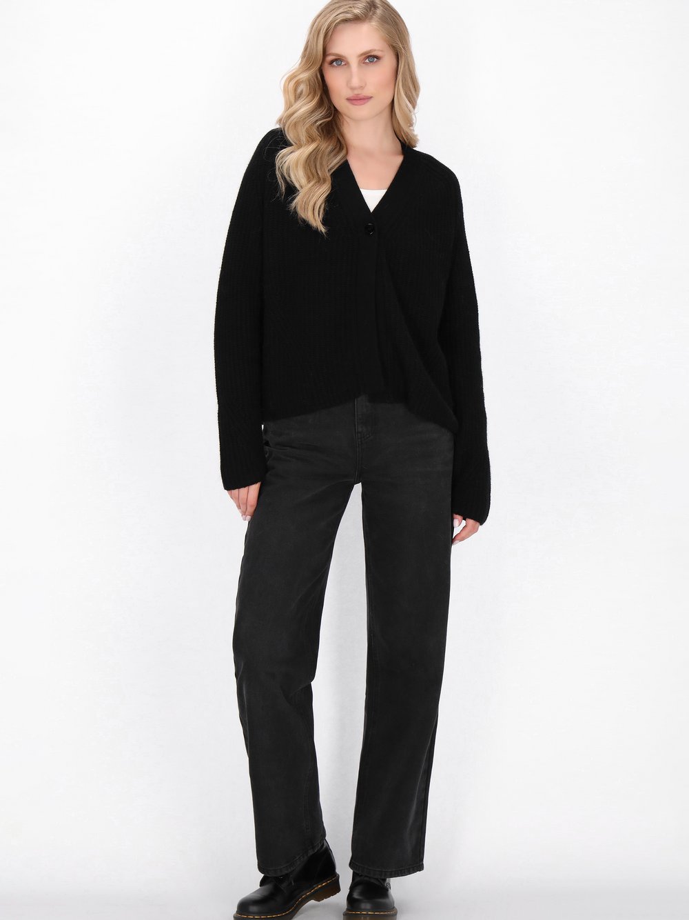 Dreimaster Strickjacke Damen Merino schwarz, M/L