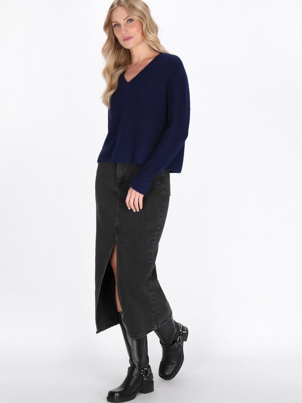 Dreimaster Pullover Damen Merino blau, XL/XXL