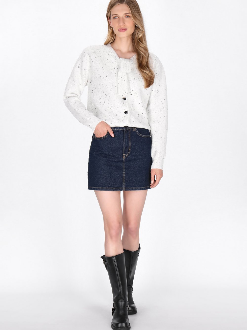 Dreimaster Strickjacke Damen weiß meliert, XS/S