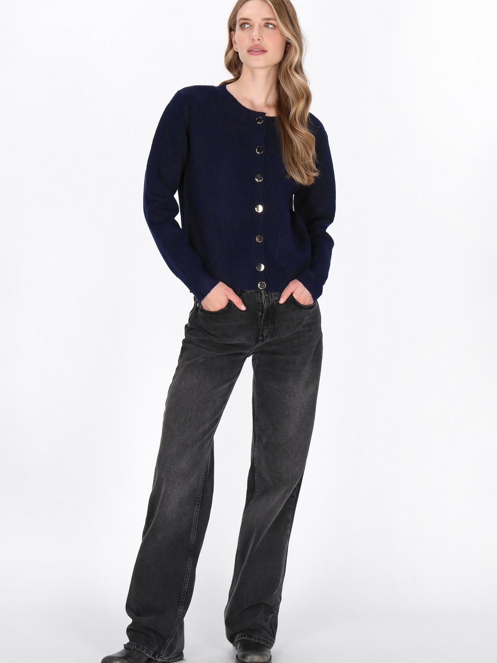 Dreimaster Strickjacke Damen blau meliert, M/L