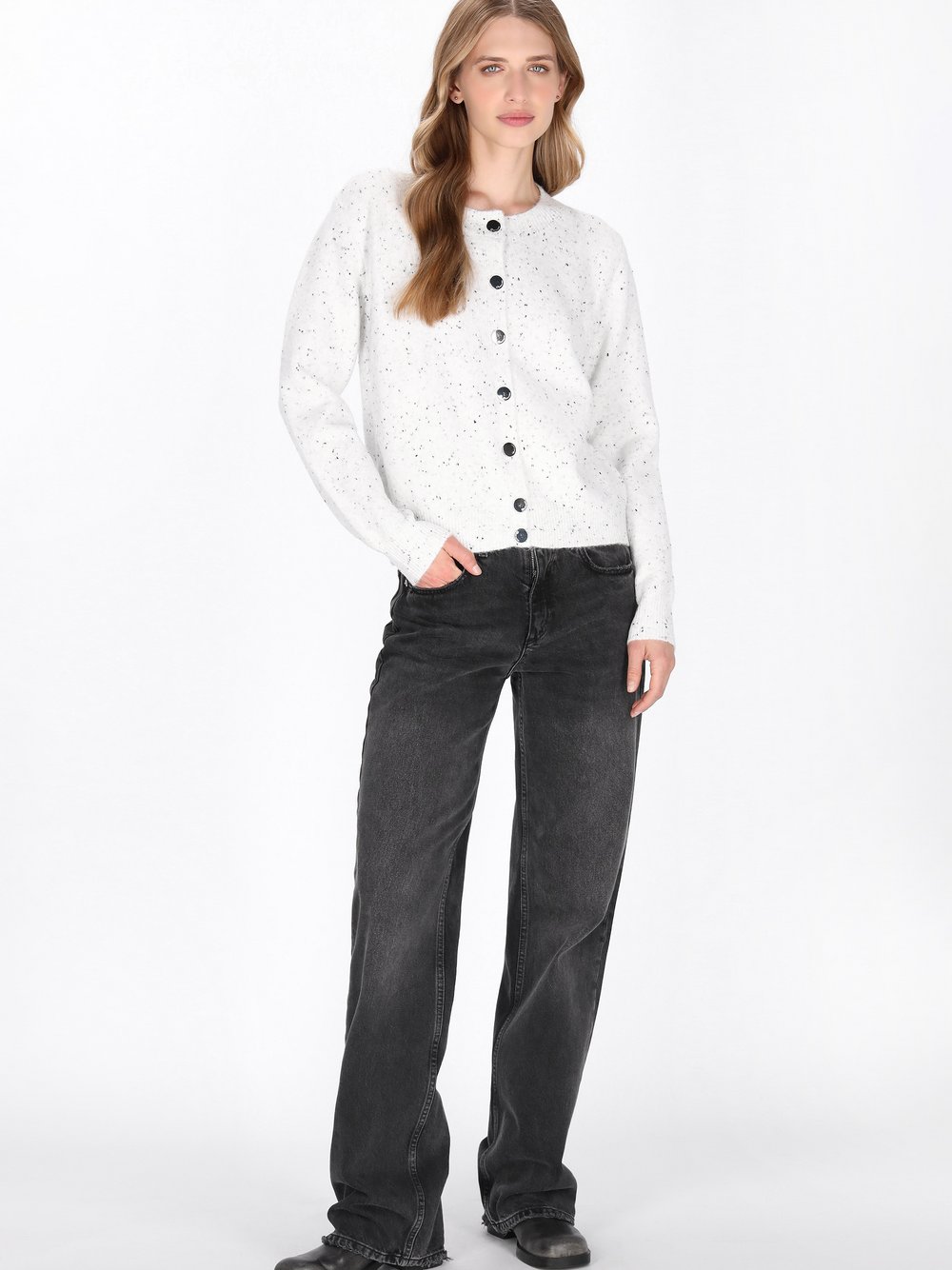 Dreimaster Strickjacke Damen weiß meliert, XL/XXL