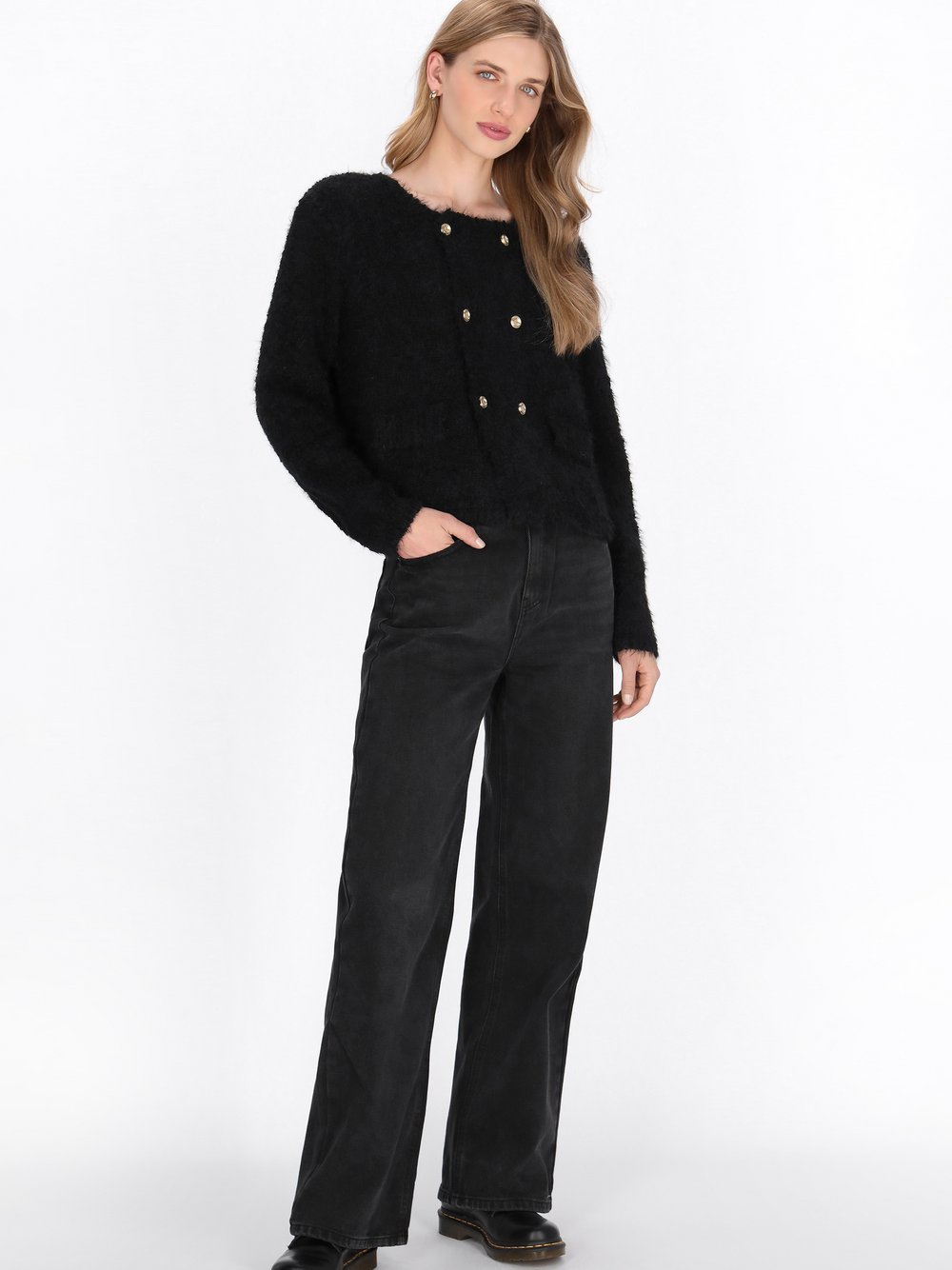 Dreimaster Strickjacke Damen schwarz, XL/XXL