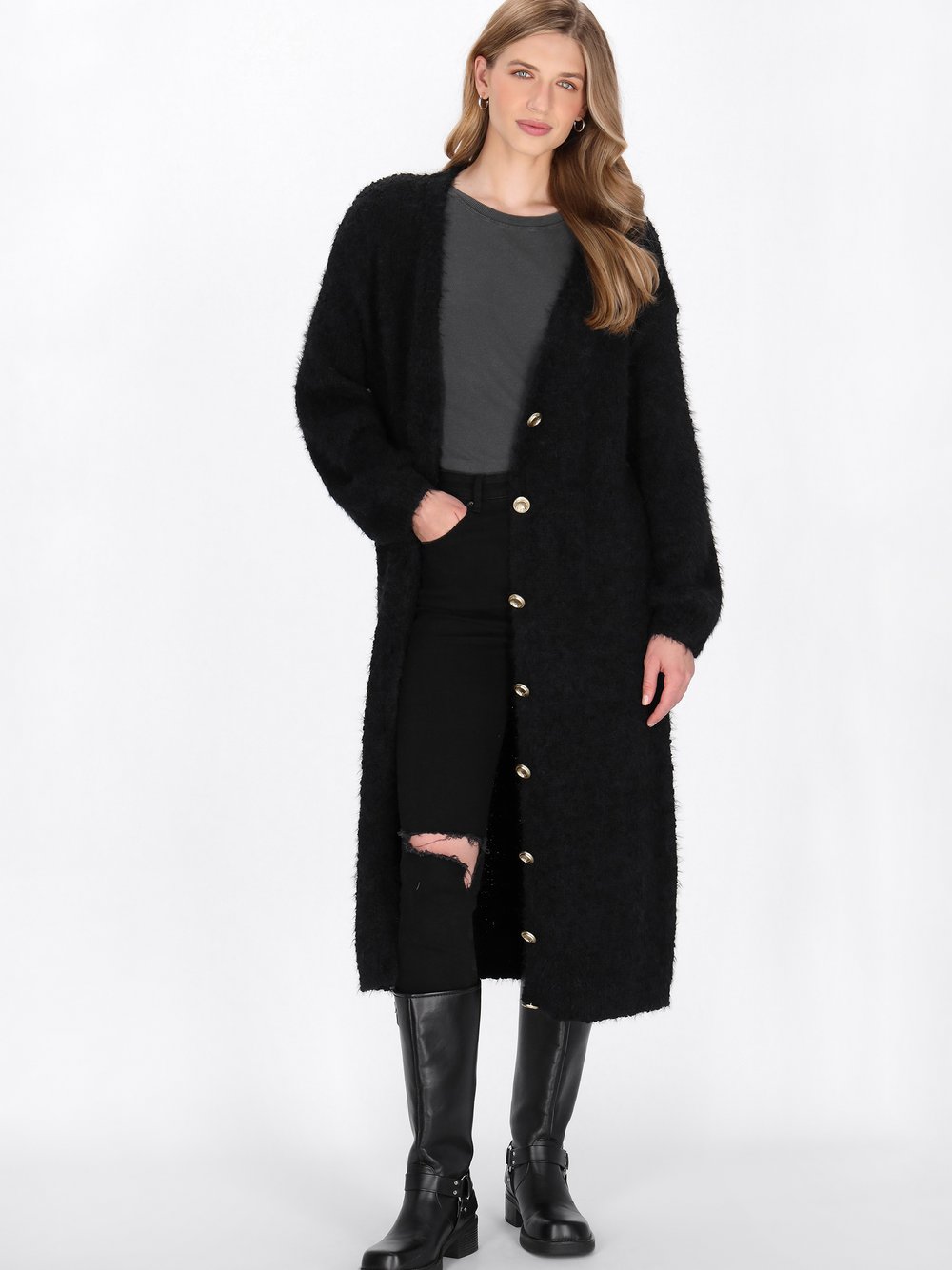 Dreimaster Strickjacke Damen schwarz, XL/XXL