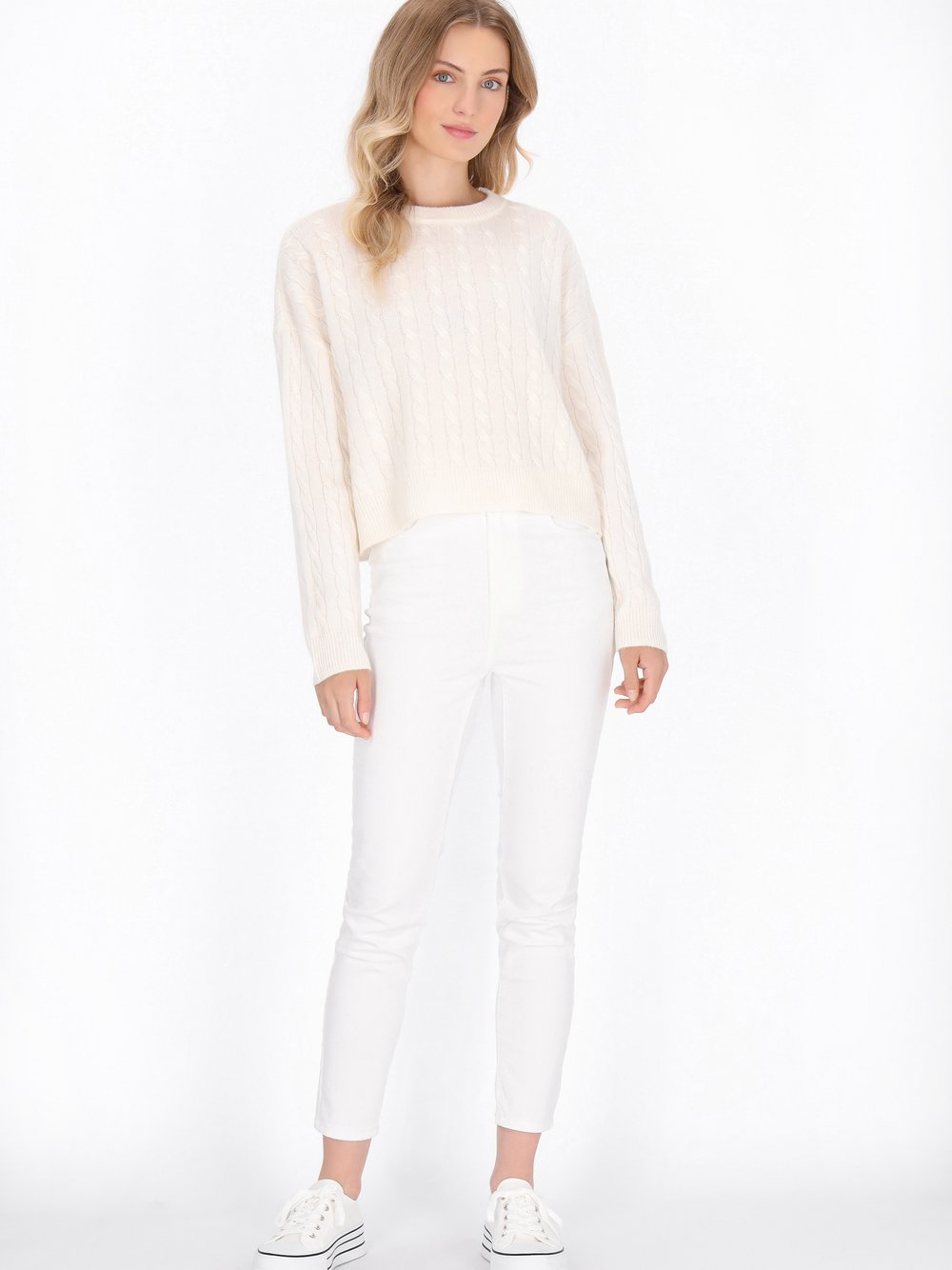 Dreimaster Pullover Damen Wolle weiß, M/L